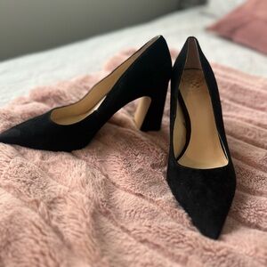 Vince Camuto Black Suede Block Heel Pumps